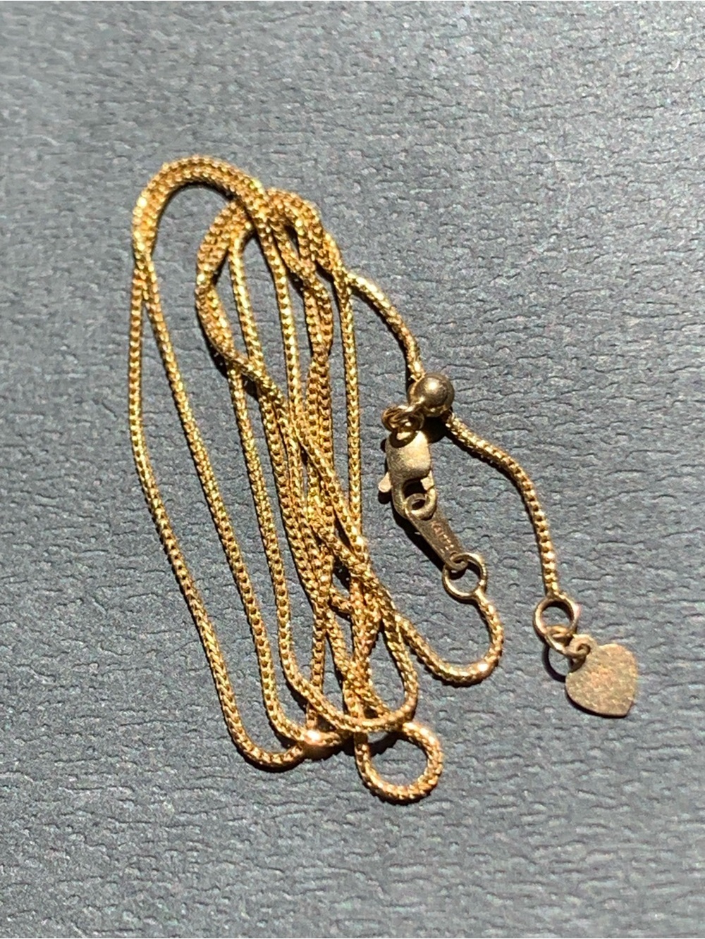 10k Gold Women's Necklace with adjustable sliding ball and Heart Tag - Picture 3 of 8